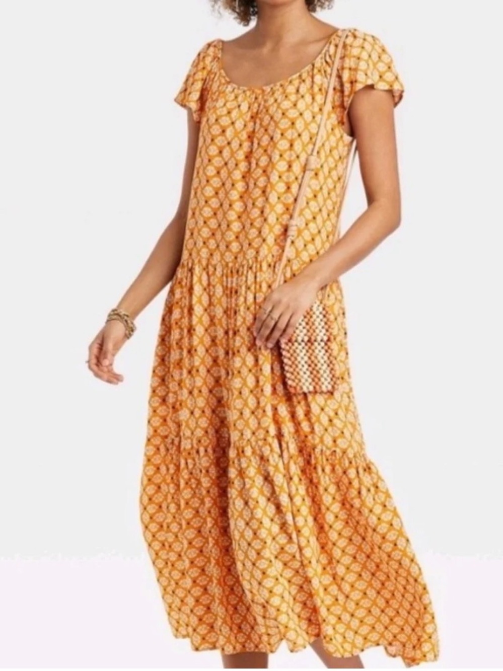 Knox Rose orange and white geometric print dress size S